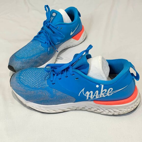 Nike Odyssey React Flyknit 2 Running Shoes Blue Orange BQ1676-402 Men's Size 8 - Picture 8 of 16
